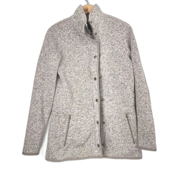 Eddie Bauer Jacket Women medium Gray Flannel Lined Soft shell Hiking Snap Down M - Picture 1 of 9